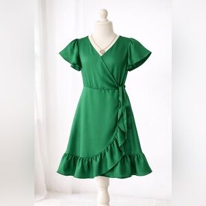Trixxi Girl Emerald Green Wrap Dress Girls 10 Party Holiday Ruffle